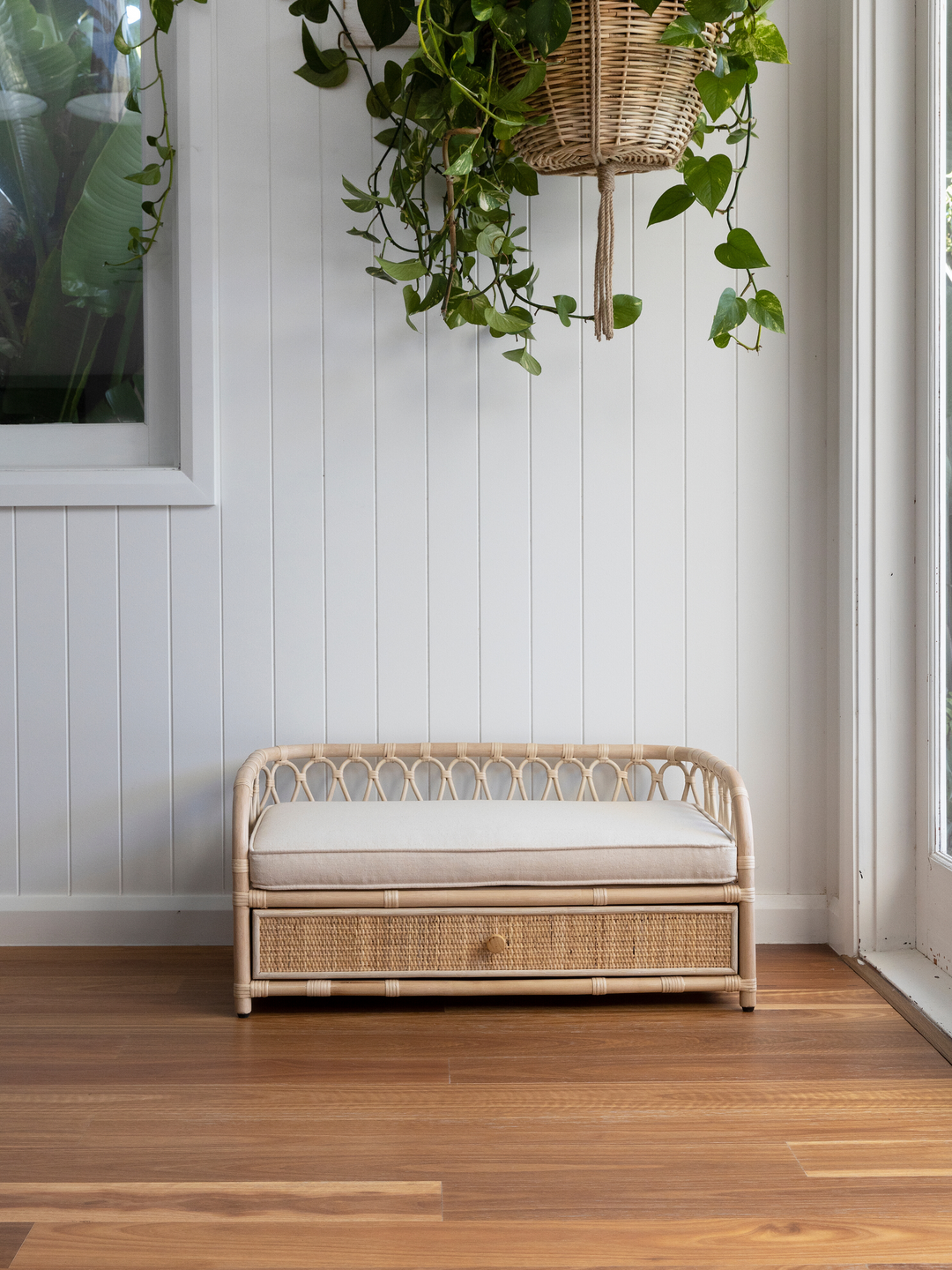 Dixie Rattan Dog Bed with storage drawer - Designed in Australia by Bees Knees Collective